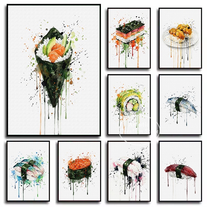 Japanese Food Lifestyle - Póster de Acuarela de Comida Japonesa: